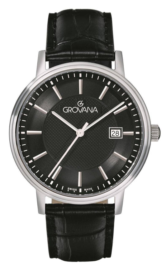 GROVANA Uhr Kensington Steel Leather Black index 41mm Herren 1550,1534