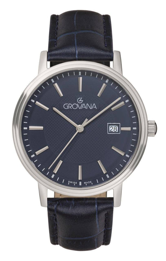GROVANA Uhr Kensington Steel Leather Blue index 41mm Herren 1550,1536