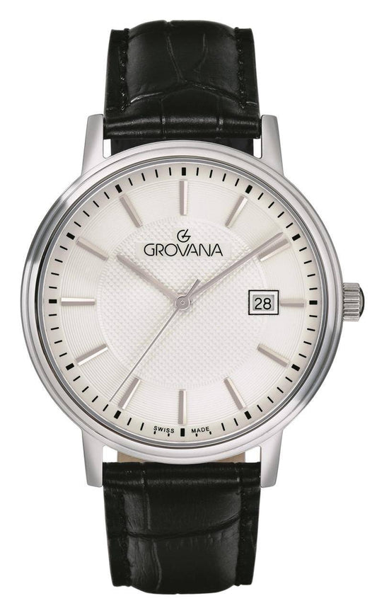 GROVANA Uhr Kensington Steel Leather Silver index 41mm Herren 1550,1539