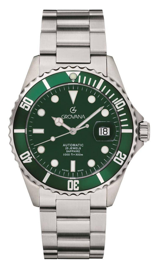 GROVANA Uhr Key West Steel green bezel Metal Green Index 43mm Herren 1571,2129