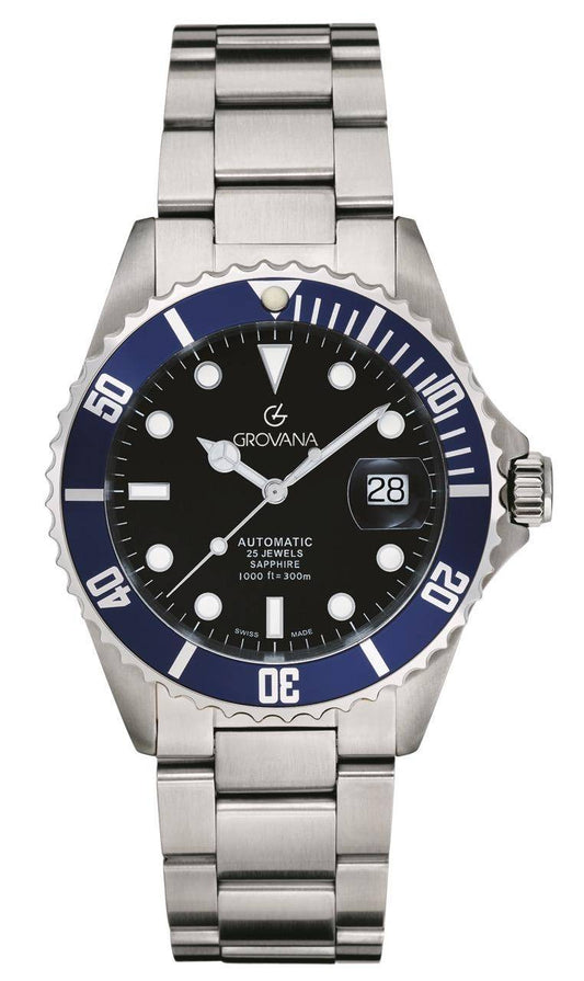 GROVANA Uhr Key West Steel blue bezel Metal Black Index 43mm Herren 1571,2135