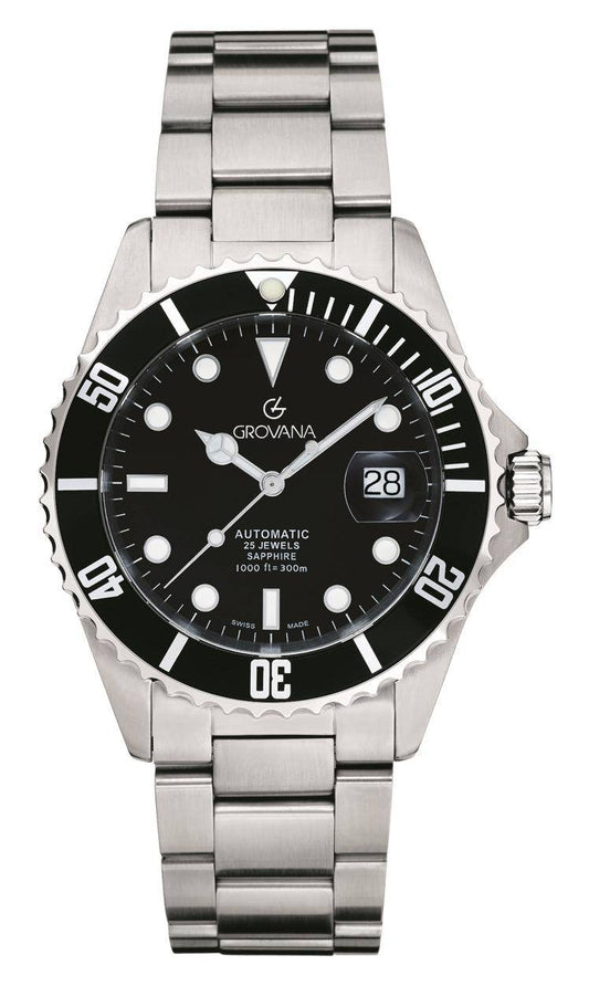 GROVANA Uhr Key West Steel black bez. Metal Black Index 43mm Herren 1571,2137