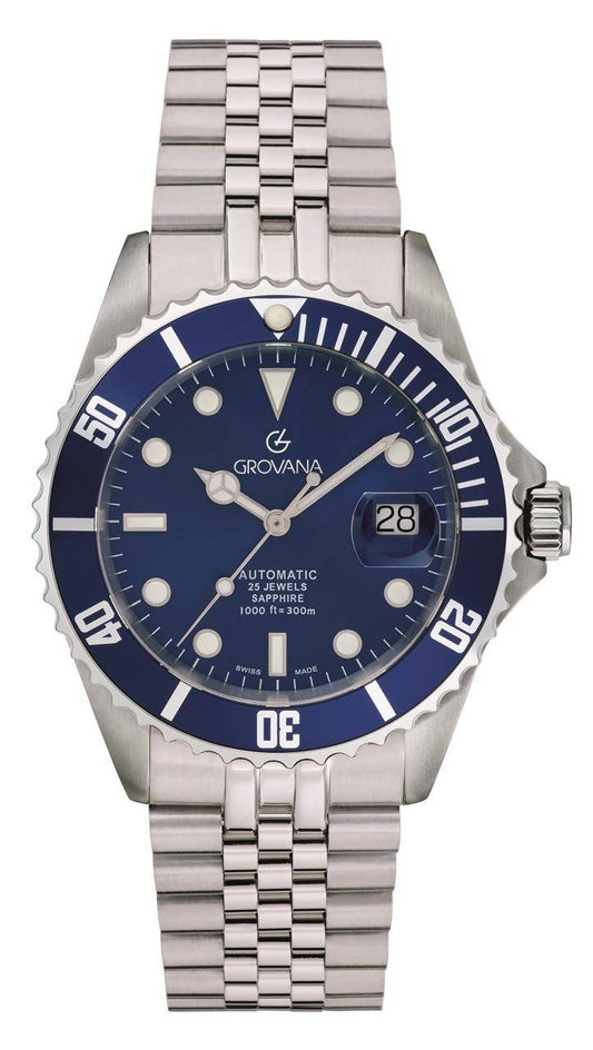 GROVANA Uhr Key West Steel blue bezel Metal Celebration Blue Index 43mm Herren 1571,2228