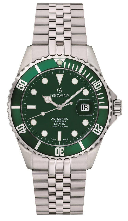GROVANA Uhr Key West Steel green bezel Metal Celebration Green Index 43mm Herren 1571,2229
