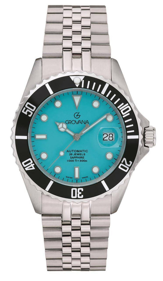 GROVANA Uhr Key West Steel black bezel Metal Celebration Glacier-blue Index 43mm Herren 1571,2231