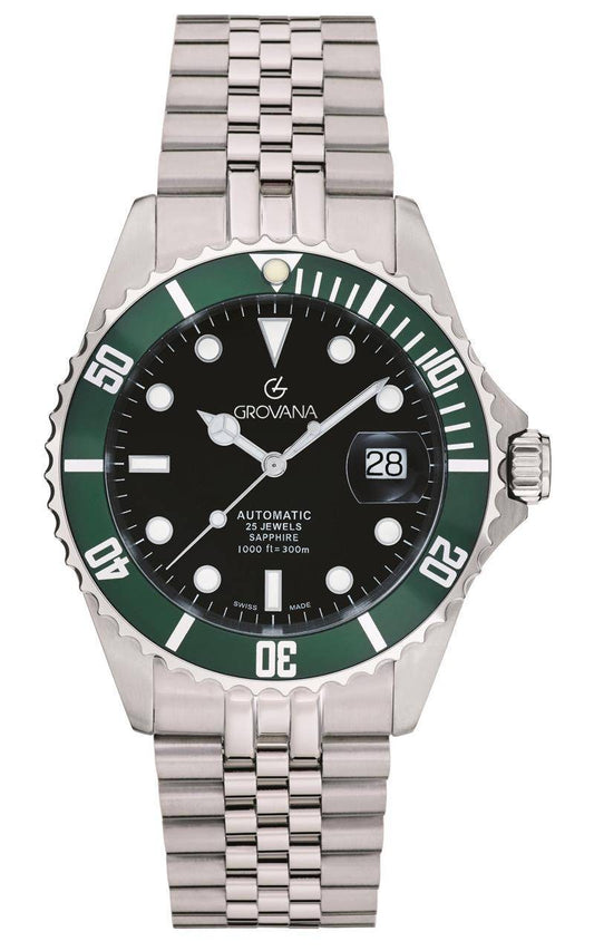 GROVANA Uhr Key West Steel green bezel Metal Celebration Green Index 43mm Herren 1571,2234