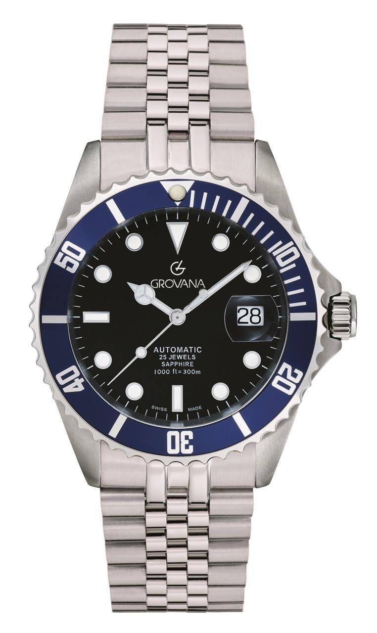 GROVANA Uhr Key West Steel blue bezel Metal Celebration Blue Index 43mm Herren 1571,2235