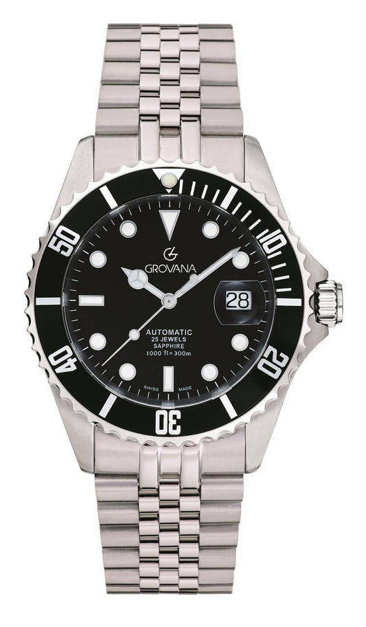 GROVANA Uhr Key West Steel black bezel Metal Celebration Black Index 43mm Herren 1571,2237