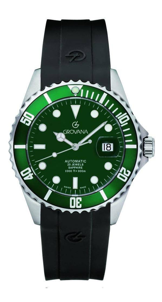 GROVANA Uhr Key West Steel green bezel Silicon  Green Index 43mm Herren 1571,2829
