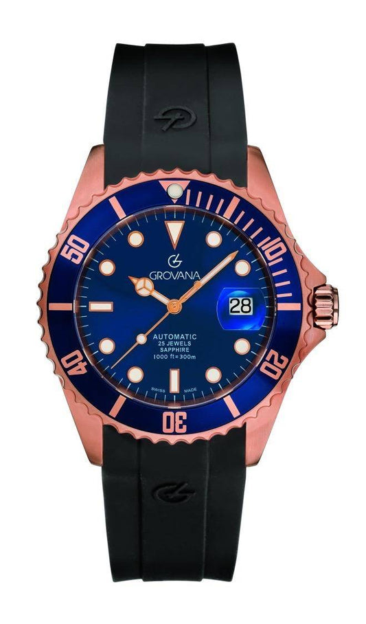 GROVANA Uhr Key West Rose blue bezel Silicon  Blue Index 43mm Herren 1571,2865
