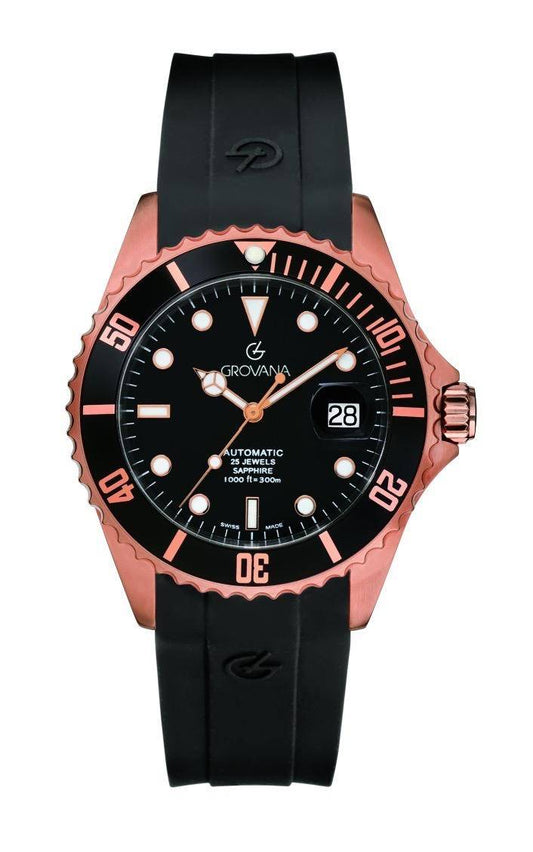 GROVANA Uhr Key West Rose black bezel Silicon  Black Index 43mm Herren 1571,2867