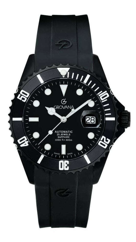 GROVANA Uhr Key West Black Silicon  Black Index 43mm Herren 1571,2877