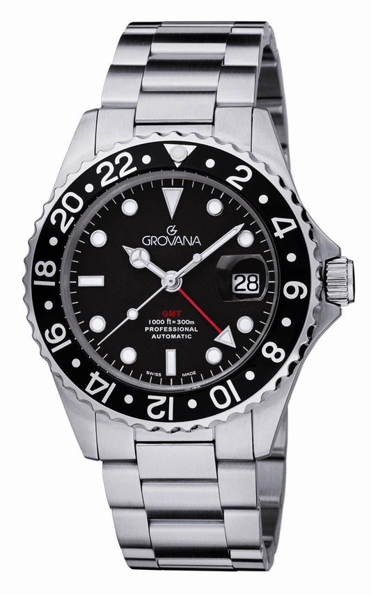 GROVANA Uhr Key West Steel black bez. Metal Black Index 43mm Herren 1572,2137
