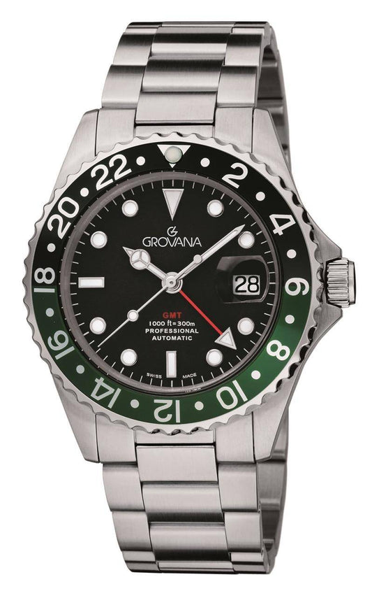 GROVANA Uhr Key West Steel green-black bez. Metal Black Index 43mm Herren 1572,2138
