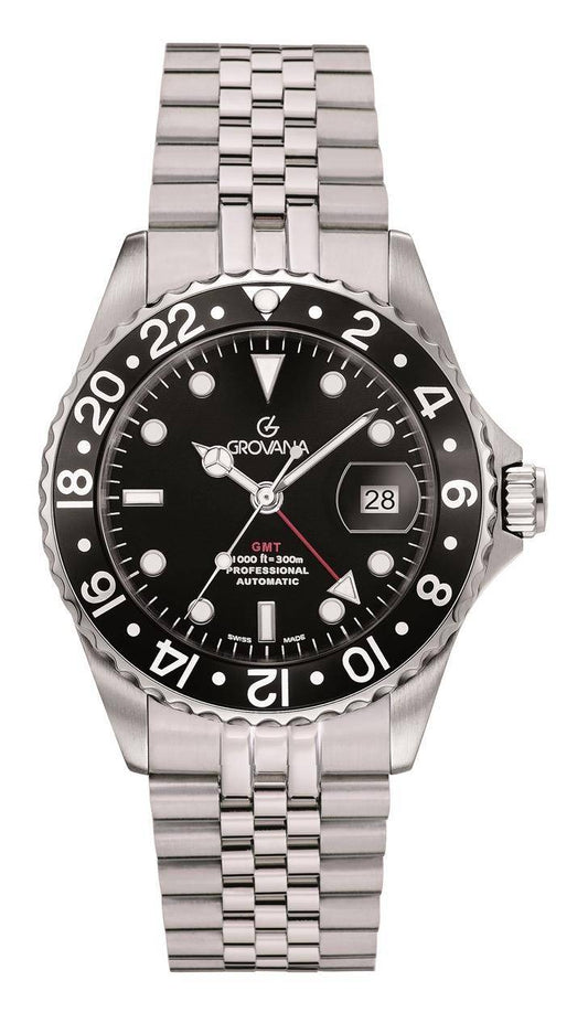 GROVANA Uhr Key West Steel black bez. Metal Celebration Black Index 43mm Herren 1572,2237