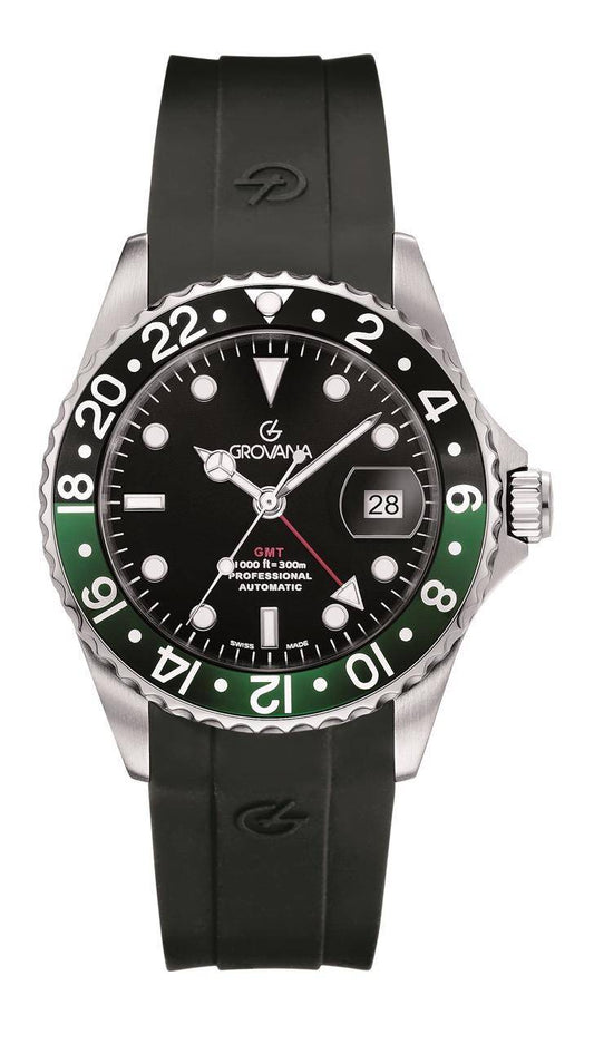 GROVANA Uhr Key West Steel green-black bez. Silicon  Black Index 43mm Herren 1572,2838
