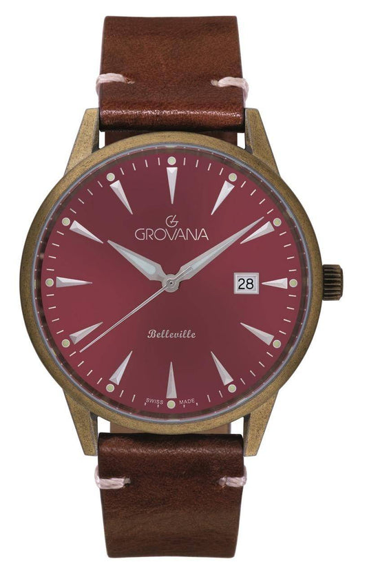 GROVANA Uhr Belleville Vintage Leather Bordeaux index 41.5mm Herren 1765,1588