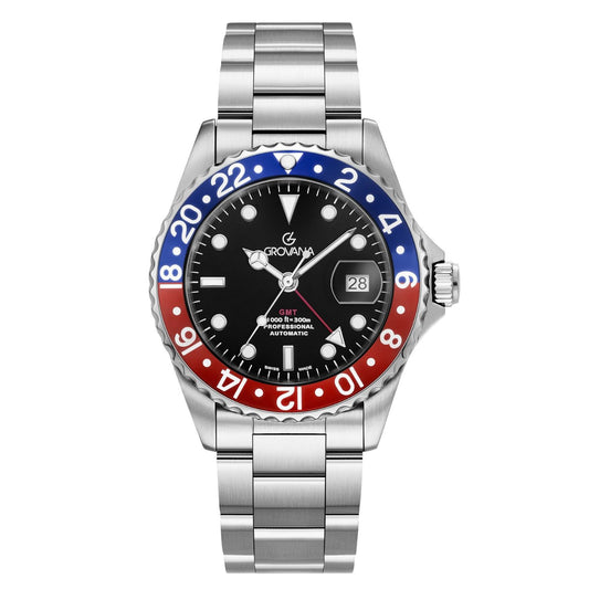 GROVANA Uhr Key West Steel Pepsi Swiss Made Automatik 43mm Herren 1572,2135