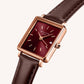 ROSEFIELD Damenuhr Boxy XS Burgundy Sunray Dark Brown Leather Rose Gold  QBBLR-Q56