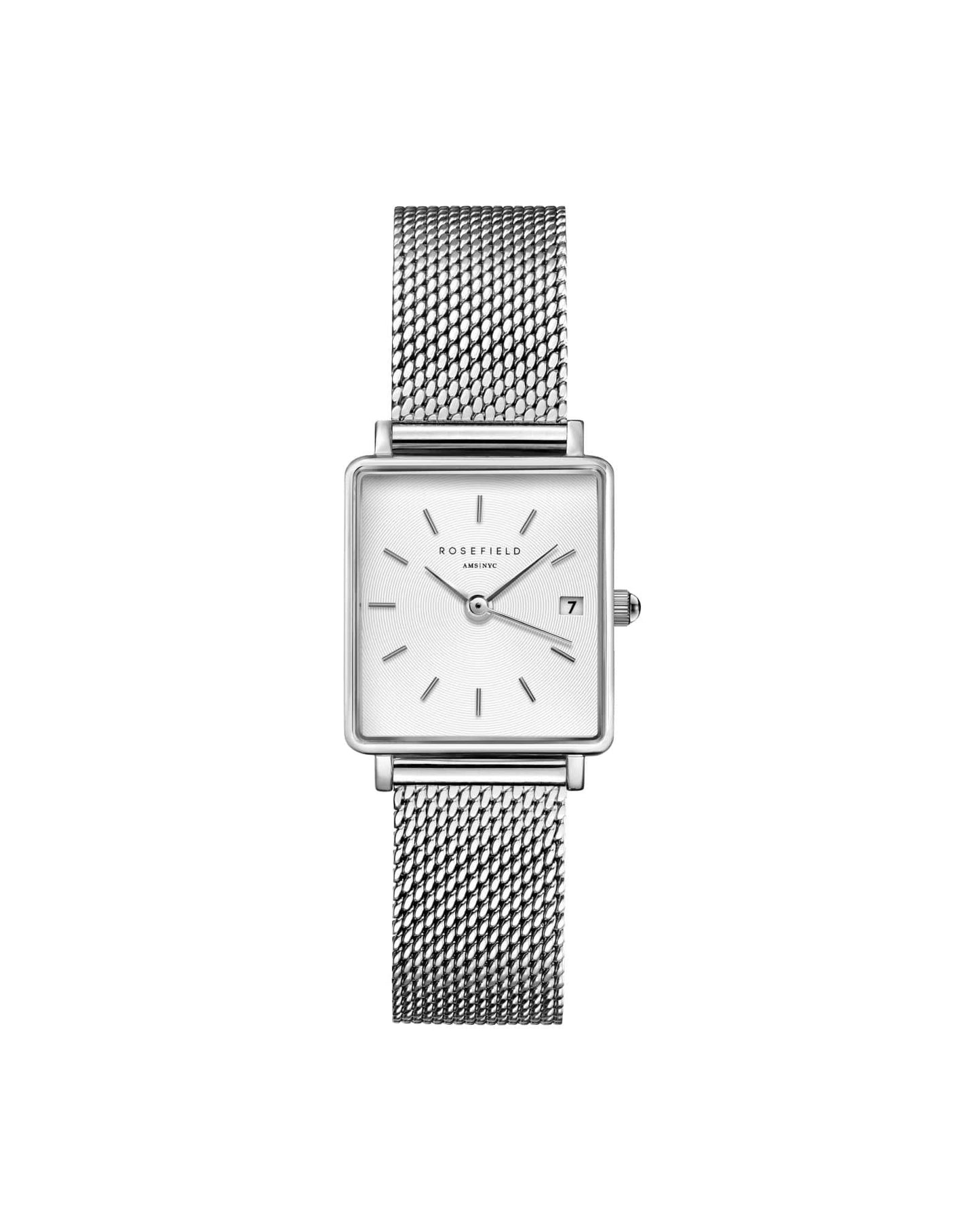 ROSEFIELD Women's Watch The Boxy XS White Sunray Mesh Silver QMWMS-Q038