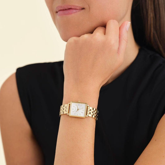 ROSEFIELD Women's Watch The Boxy XS White Sunray Steel Gold QMWSG-Q021