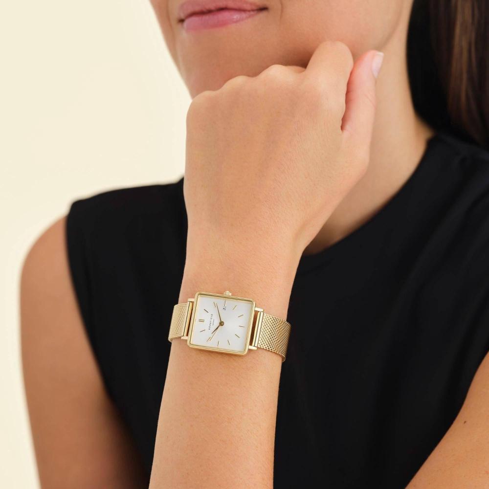 ROSEFIELD Women's Watch The Boxy White Sunray Mesh Gold QWSG-Q03
