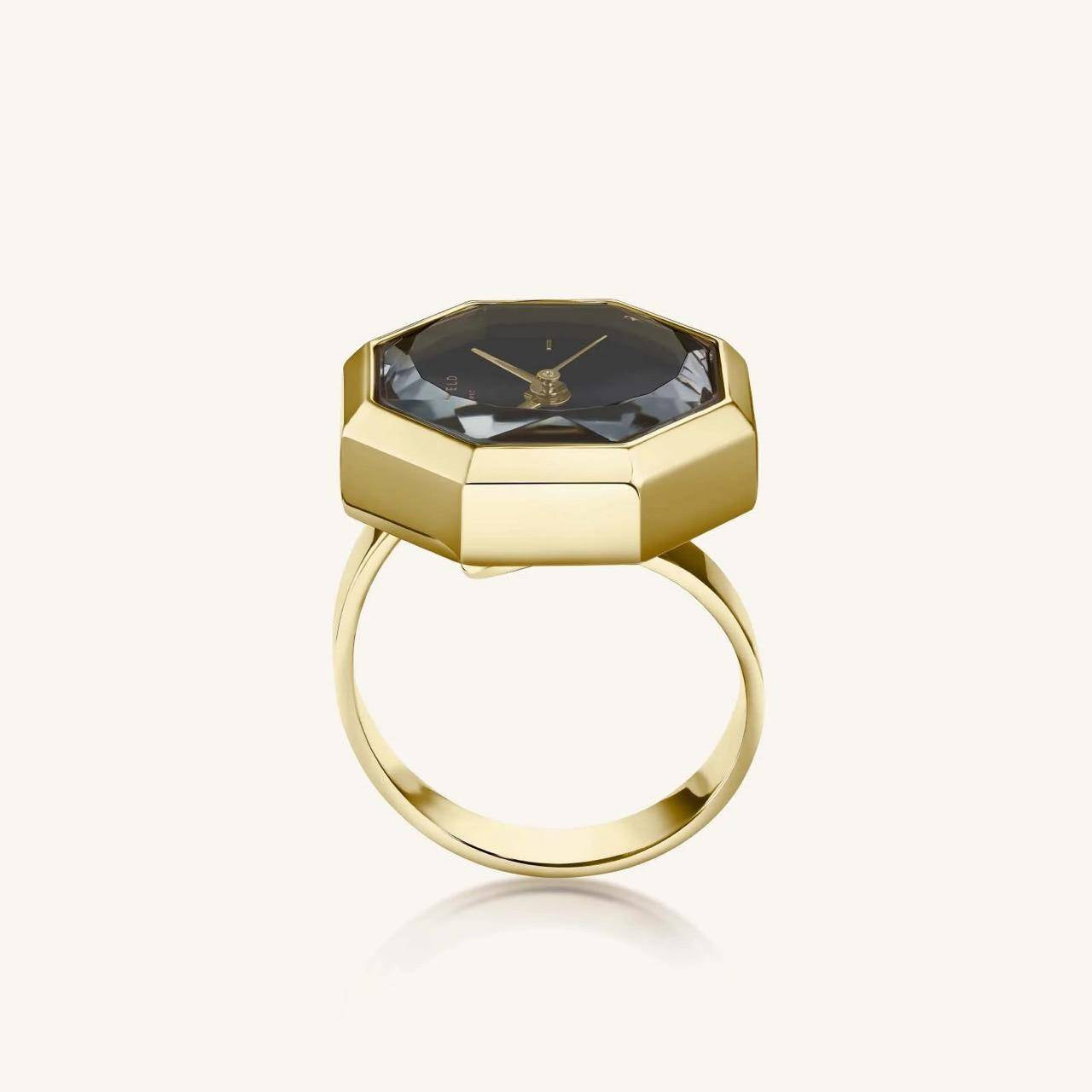 ROSEFIELD Damenuhr STUDIO Ringuhr Schwarz Gold SBGSG-O67