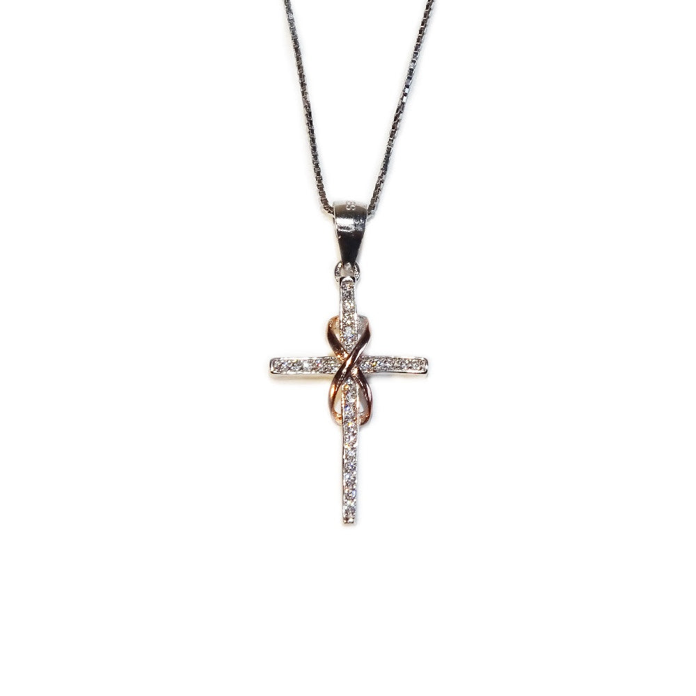 AMORETTO MILANO Halskette "Tivoli“mit Kreuz-Anhänger aus 925 Silber mit Zirkonia AM0207