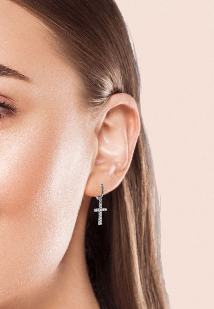 AMORETTO MILANO hoop earrings made of 925 silver cross zirconia A110061