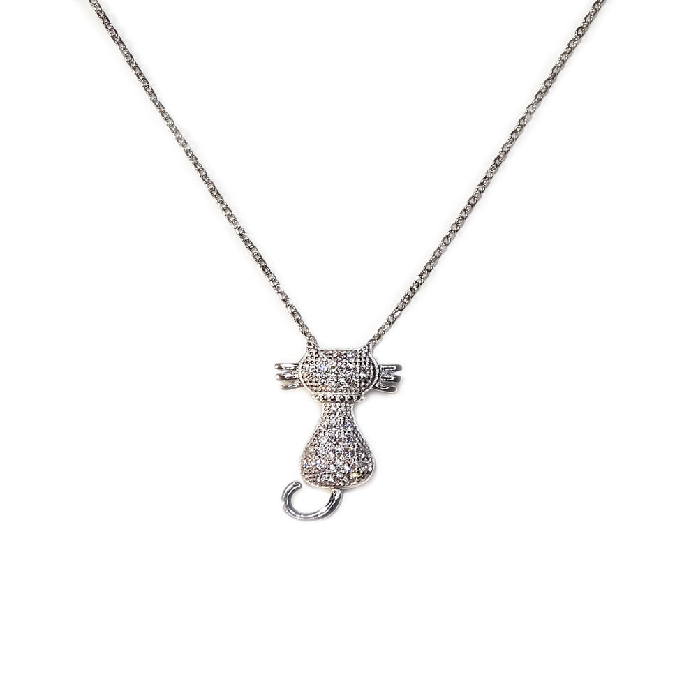 AMORETTO MILANO Katzen-Halskette „Gatto“ aus 925 Silber mit Zirkonia AM0979