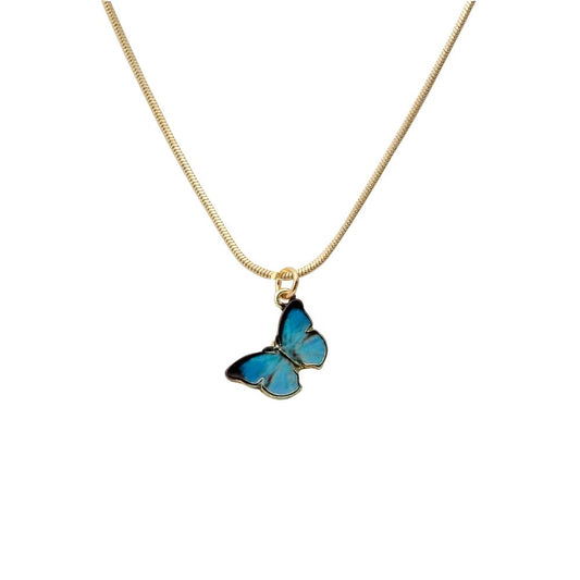 AMORETTO MILANO Necklace "Farfalla" Butterfly Blue/Gold AMS94