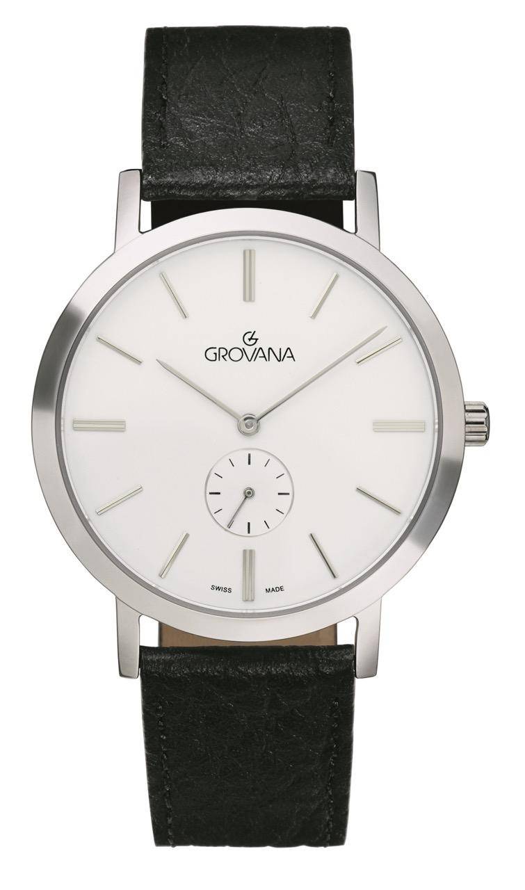 GROVANA Uhr Kensington Steel Leather Silver index 38.5mm Herren