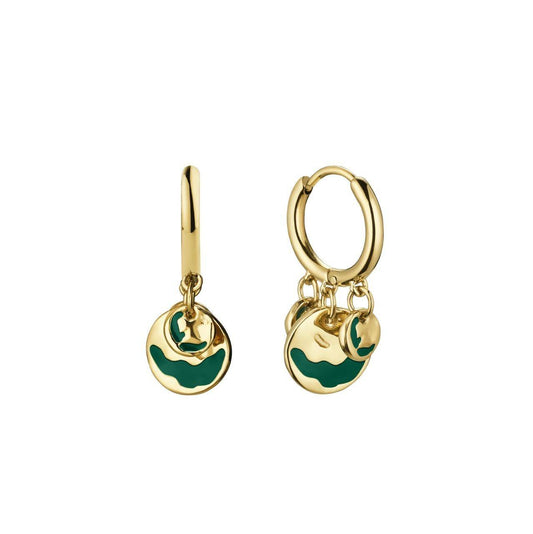 ROSEFIELD Earrings Emerald Wavey Coin Hoops Gold Stainless Steel JEEWG-J725
