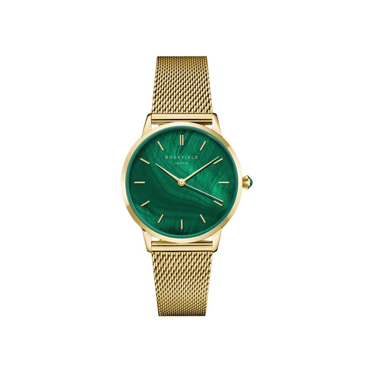 ROSEFIELD Women's Watch Pearl Edit Emerald Green Round Mesh Gold PEGMG-R10