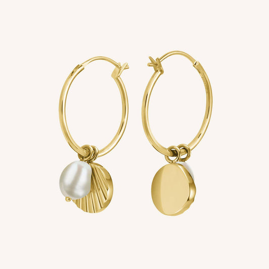 ROSEFIELD Earrings Creole Shell with Pearl Gold JSPCEG-J173