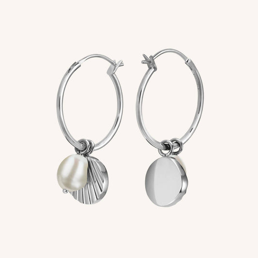 ROSEFIELD Earrings Creole Shell with Pearl Silver JSPCES-J174