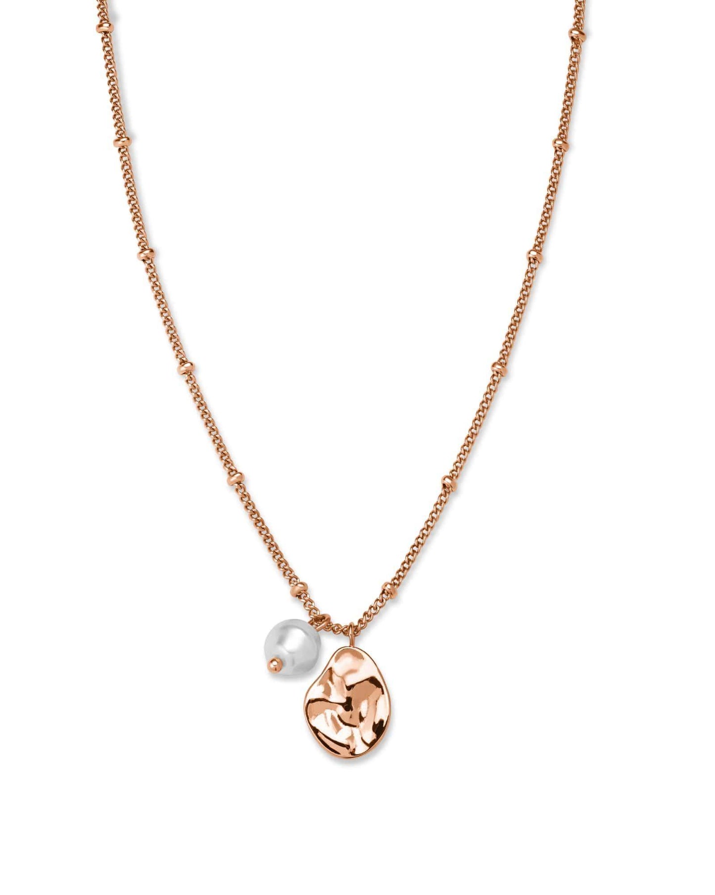 ROSEFIELD Necklace Pearl and waved Charm Rose Gold JTNPRG-J447