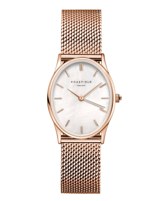 ROSEFIELD Women's Watch The Oval White MOP Mesh Rose Gold OWRMR-OV12