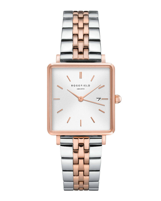 ROSEFIELD Women's Watch The Boxy White Sunray Silver Rosegold Duo QVSRD-Q014