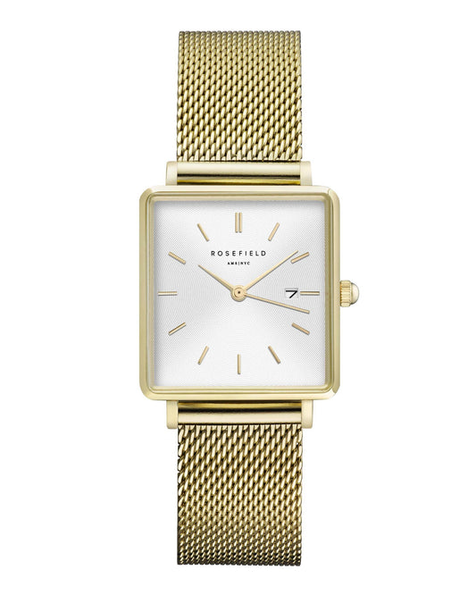 ROSEFIELD Women's Watch The Boxy White Sunray Mesh Gold QWSG-Q03
