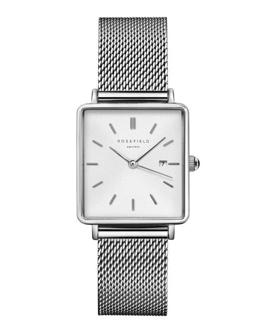 ROSEFIELD Women's Watch The Boxy White Sunray Mesh Silver QWSS-Q02