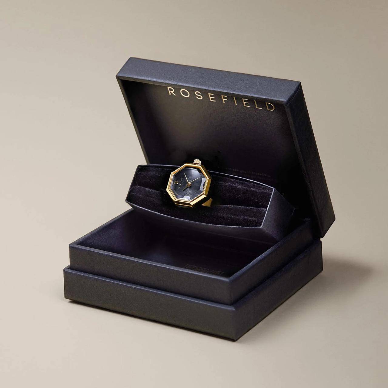 ROSEFIELD Finger Watch Studio Octagonal Watch Ring Black Gold SBGSG-O67