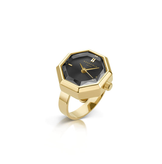 ROSEFIELD Finger Watch Studio Octagonal Watch Ring Black Gold SBGSG-O67