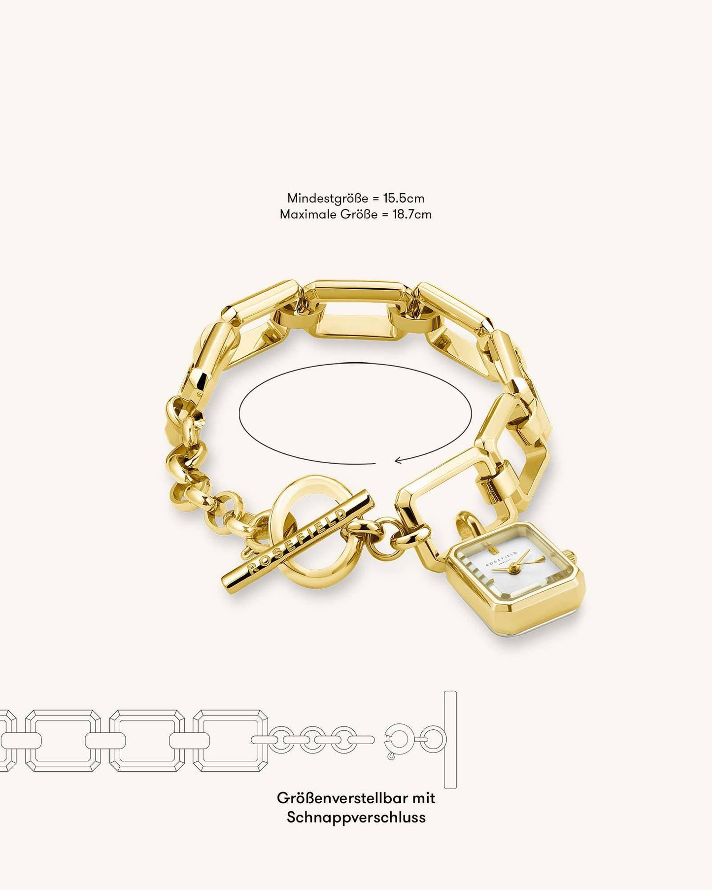 ROSEFIELD Women's Watch The Octagon Charm Chain White Gold SWGSG-O52